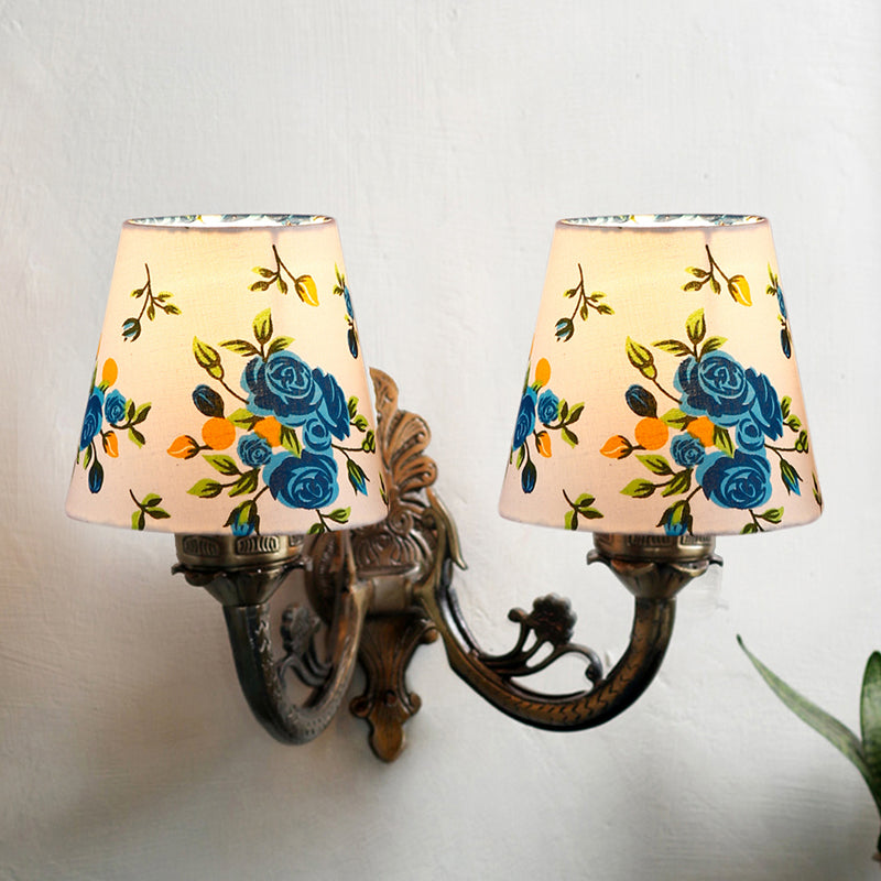 Wall Lamp - Vintage Blue Fleur Conical Duo Wall Lamp