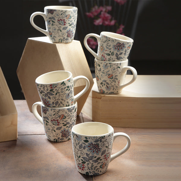 Mug & Tea Cup - Exora Floral Ceramic Mug (220 ML) - Set Of Six