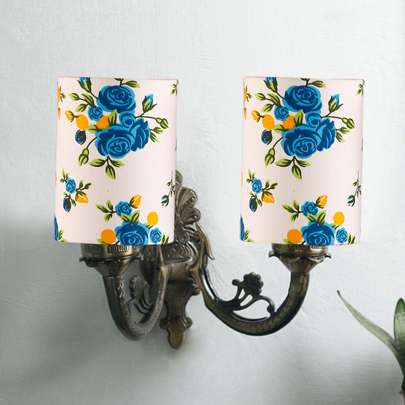 Wall Lamp - Vintage Blue Fleur Cylindrical Duo Wall Lamp