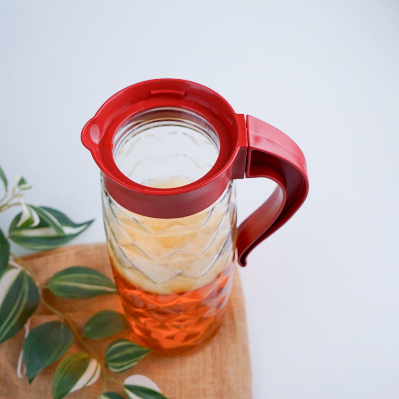 Jug - Domana Crystal Transparent Jug With Red Lid - 1600 ML