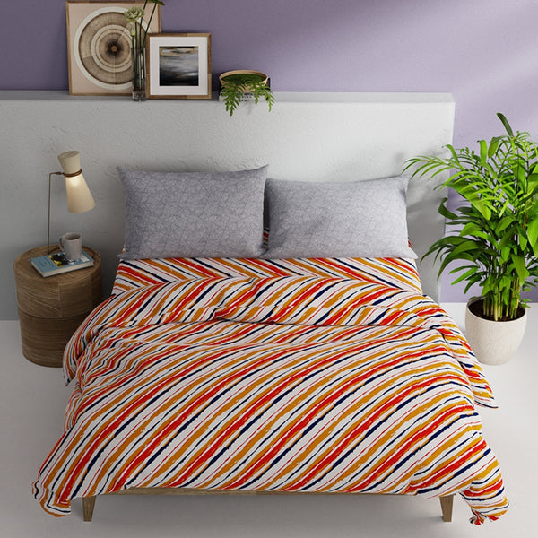 Buy Theo Striped Bedding Set - Orange Bedding Set from Vaaree