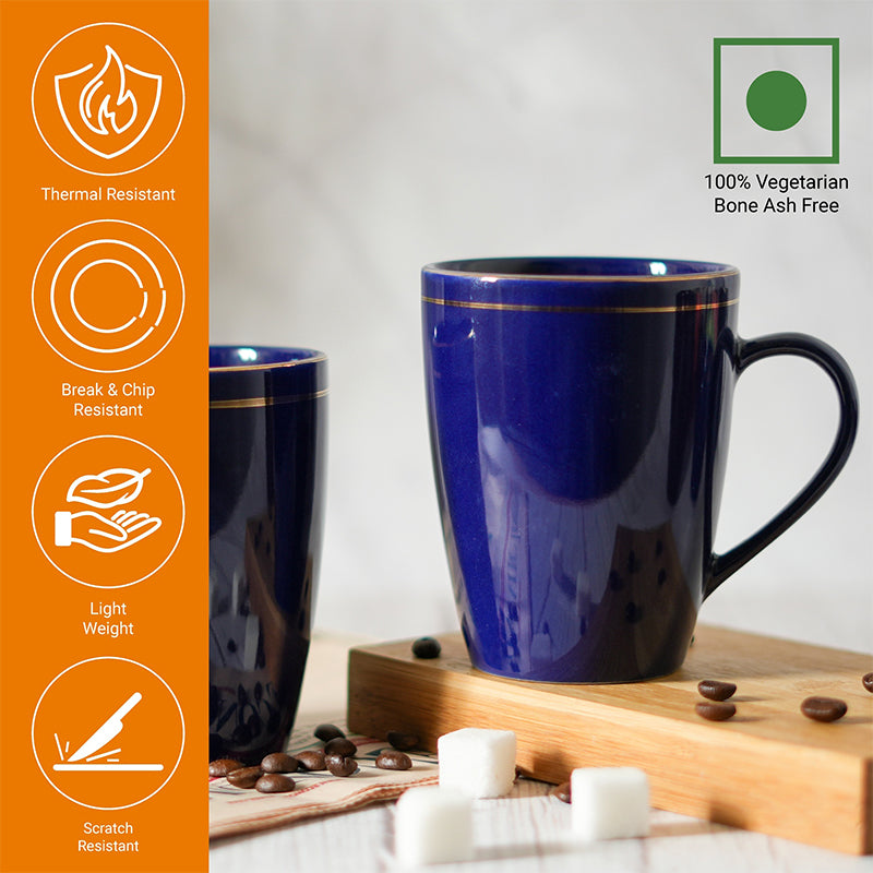 Mug & Tea Cup - Sanva Blue Ceramic Mug (360 ML) - Set Of Four