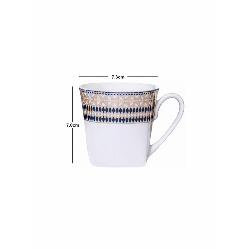 Mug & Tea Cup - Theara Ethnic Mug Conical Blue & Beige Mug (180 ML) - Set Of Six