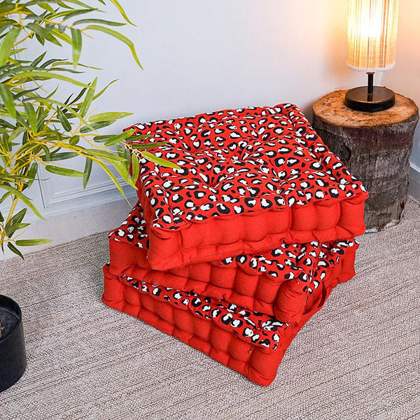 Buy Arda Leopard Print Floor Cushion (Red) - Set Of Three Floor Cushions from Vaaree