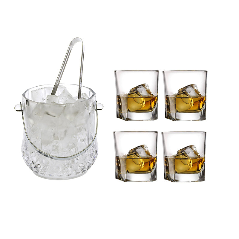 Barware Set - Nesta 1000 ML Ice Bucket With 180 ML Glass And Tong - Six Piece Set