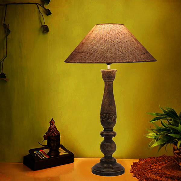 Table Lamp - Nihara Wooden Table Lamp With Jute Shade - White