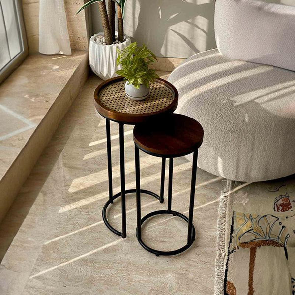 Buy Blacio Rattan Accent Table - Set Of Two Side & Bedside Tables from Vaaree