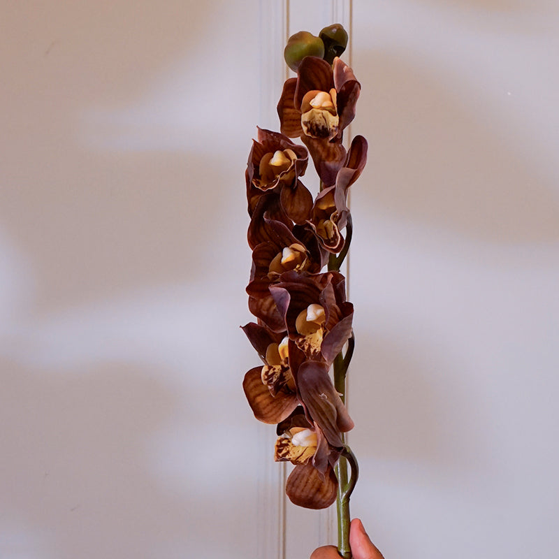 Artificial Flowers - Faux Cymbidium Flower Stick (Olive Green) - 35 CM