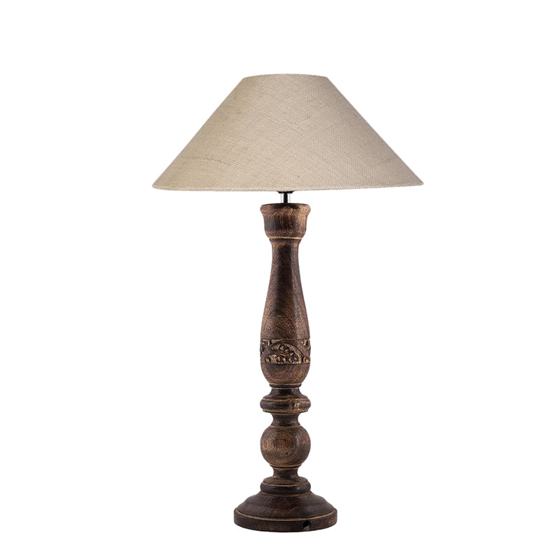 Table Lamp - Nihara Wooden Table Lamp With Jute Shade - White