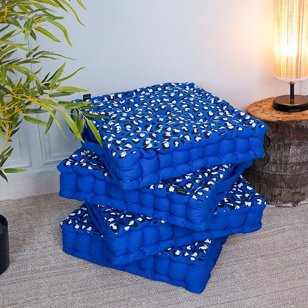 Buy Arda Leopard Print Floor Cushion (Blue) - Set Of Four Floor Cushions from Vaaree