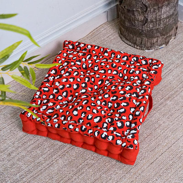 Buy Arda Leopard Print Floor Cushion - Red Floor Cushions from Vaaree