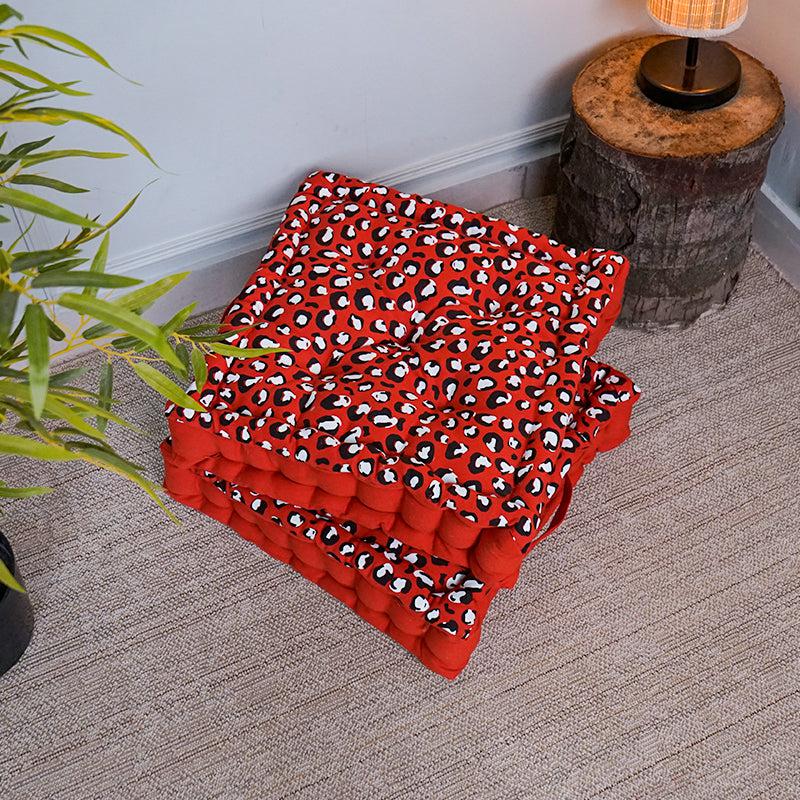 Buy Arda Leopard Print Floor Cushion (Red) - Set Of Two Floor Cushions from Vaaree