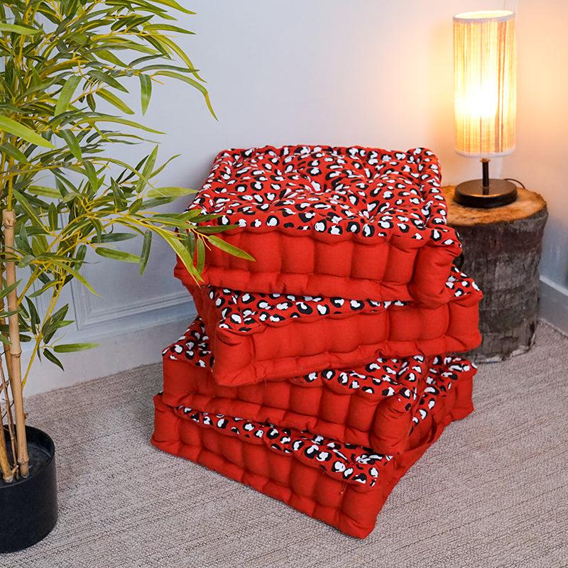 Buy Arda Leopard Print Floor Cushion (Red) - Set Of Four Floor Cushions from Vaaree