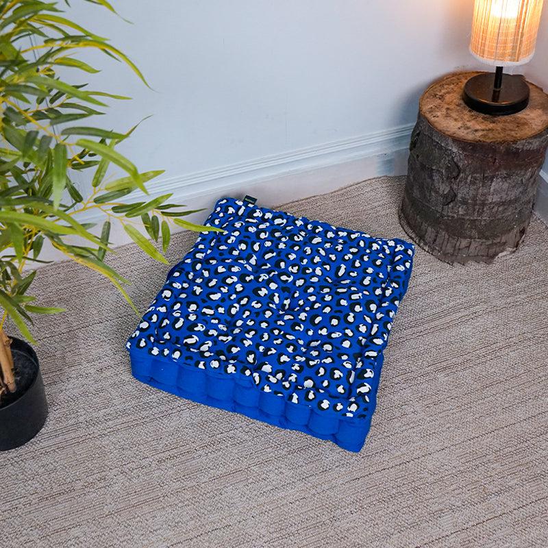 Buy Arda Leopard Print Floor Cushion - Blue Floor Cushions from Vaaree