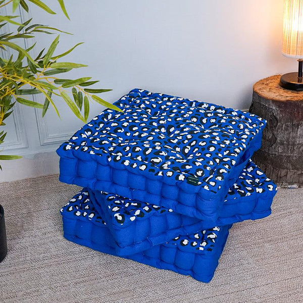 Buy Arda Leopard Print Floor Cushion (Blue) - Set Of Three Floor Cushions from Vaaree