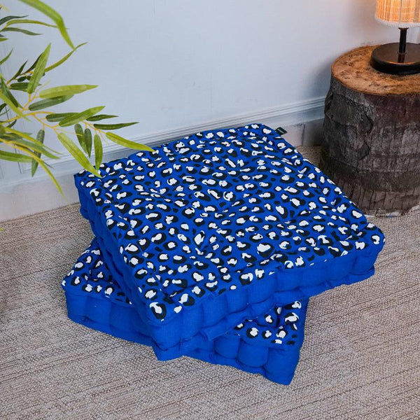 Buy Arda Leopard Print Floor Cushion (Blue) - Set Of Two Floor Cushions from Vaaree