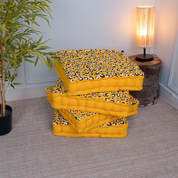 Buy Arda Leopard Print Floor Cushion (Yellow) - Set Of Four Floor Cushions from Vaaree