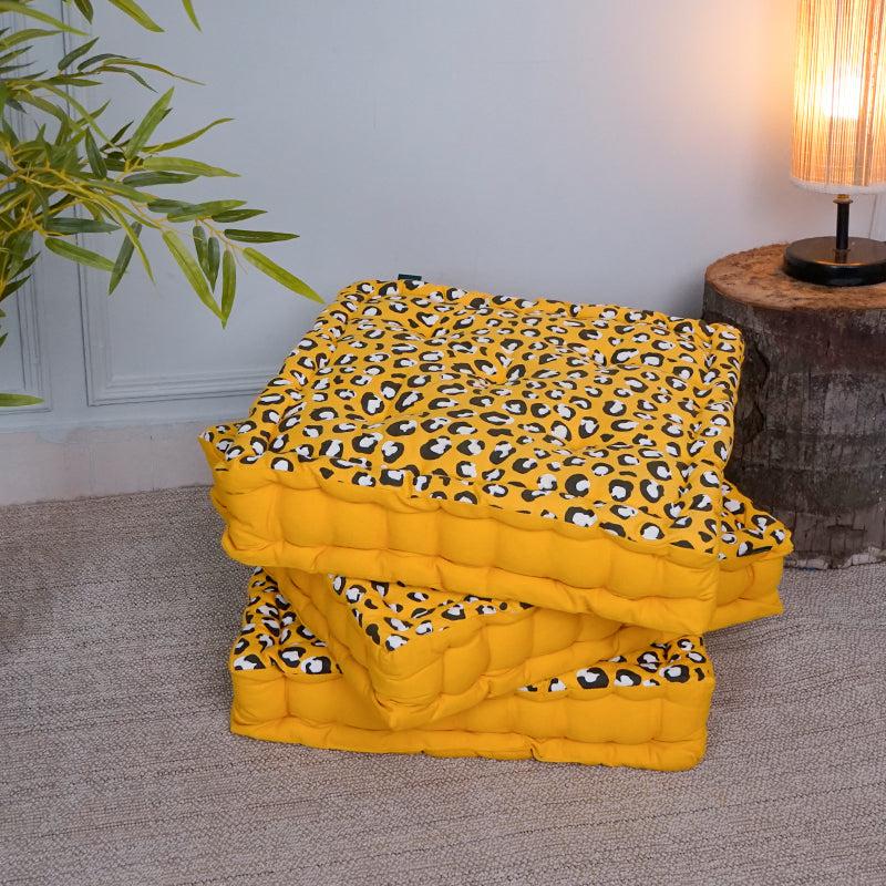 Buy Arda Leopard Print Floor Cushion (Yellow) - Set Of Three Floor Cushions from Vaaree