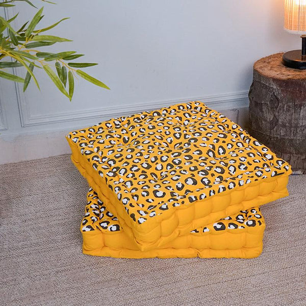 Buy Arda Leopard Print Floor Cushion (Yellow) - Set Of Two Floor Cushions from Vaaree