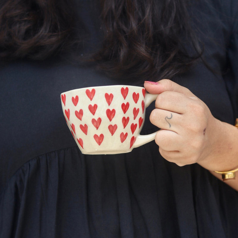 Buy Strawberry Heart Ceramic Cup (200 ML) - Set of Two Mug & Tea Cup from Vaaree