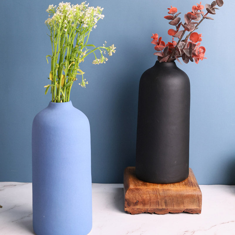 Buy Netta Ceramic Vase ( Blue & Black) - Set Of Two Vase from Vaaree