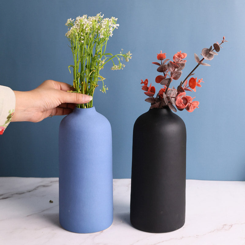 Buy Netta Ceramic Vase ( Blue & Black) - Set Of Two Vase from Vaaree