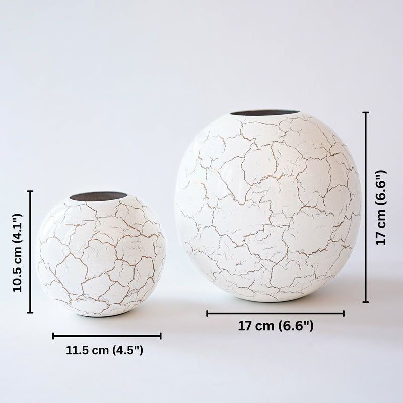 Vase - Manva Crackled Ball Vase (White) - Set Of Two