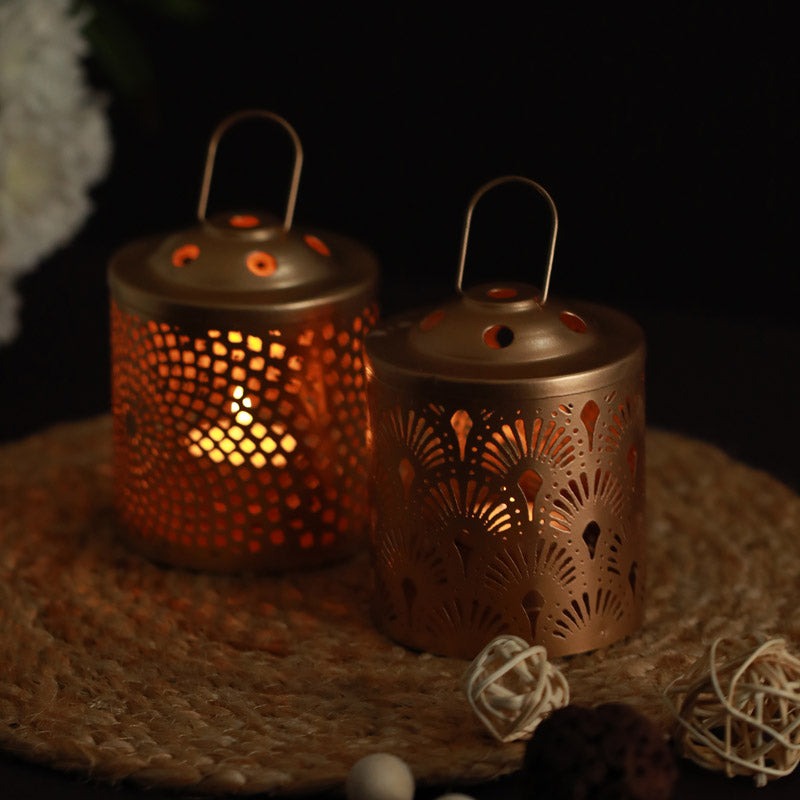 Buy Eba Lantern Tealight Candle Holder - Set Of Two Tea Light Candle Holders from Vaaree