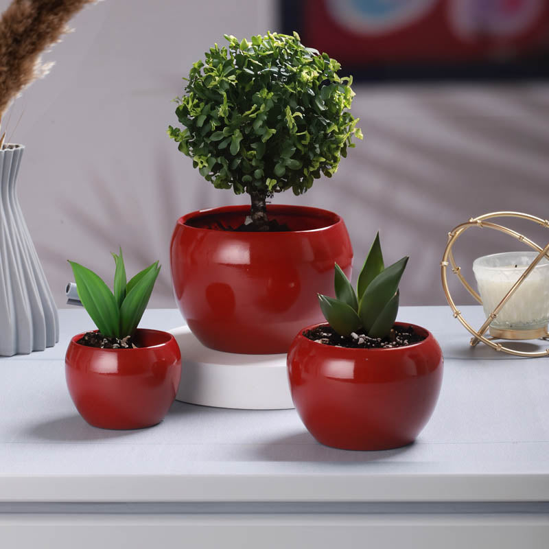 Buy Alisha Handcrafted Planter (Red) - Set Of Three Pots & Planters from Vaaree