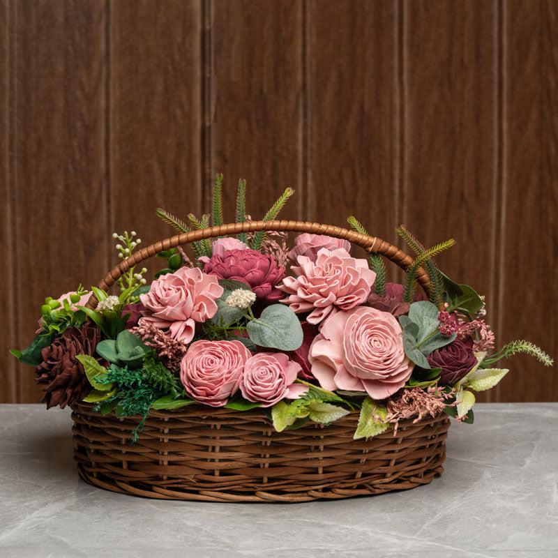 Buy Baby Pink Solawood Floral Basket Artificial Flowers from Vaaree