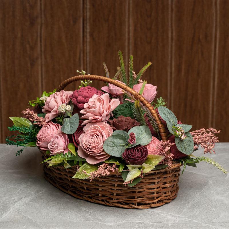 Buy Baby Pink Solawood Floral Basket Artificial Flowers from Vaaree