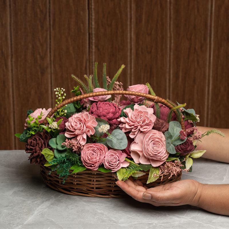 Buy Baby Pink Solawood Floral Basket Artificial Flowers from Vaaree