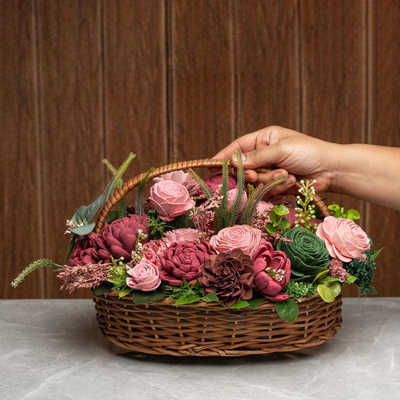 Buy Baby Pink Solawood Floral Basket Artificial Flowers from Vaaree