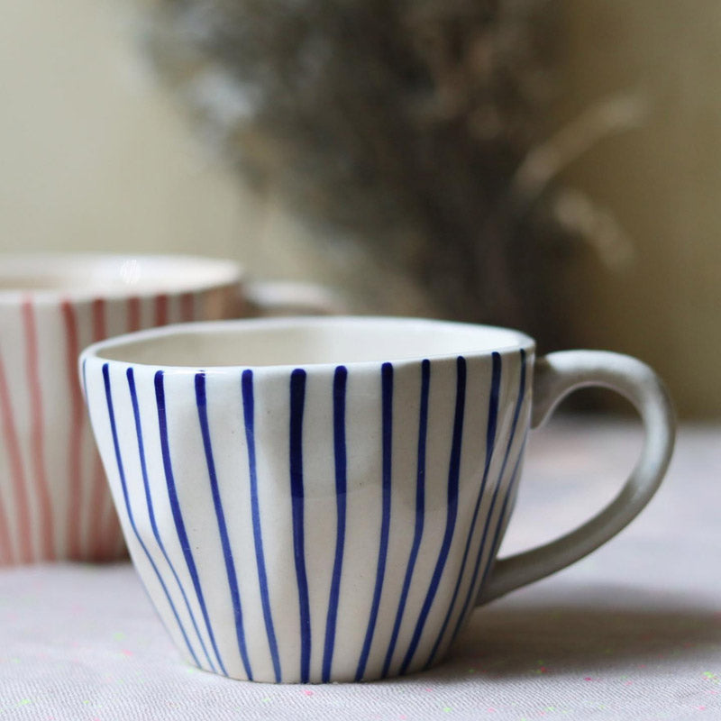 Buy Stripe Steam Cup & Saucer (200 ML) - Two Piece Set Tea Cup & Saucer from Vaaree