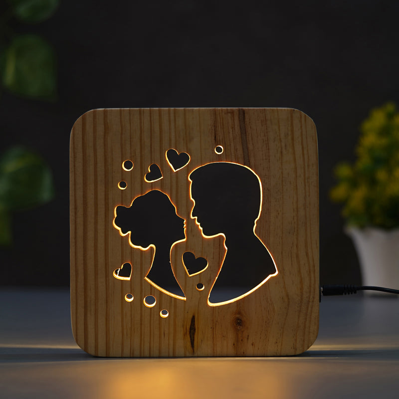 Table Lamp - Love Couple LED Wooden Table Lamp