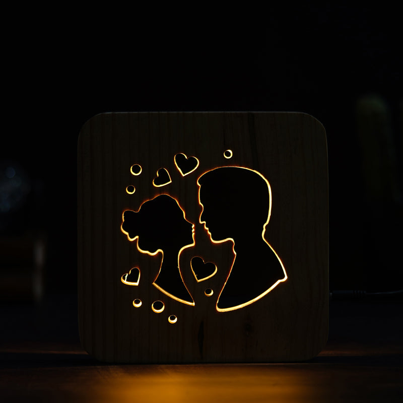 Table Lamp - Love Couple LED Wooden Table Lamp