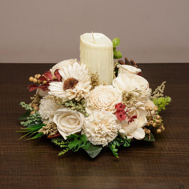 Buy Tia Solawood Floral Tray With Battery Candle Battery Candle from Vaaree