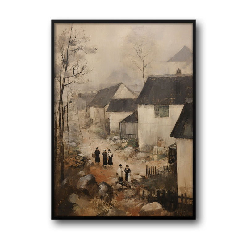 Wall Art & Paintings - Winter Cottages Wall Art - Black Frame