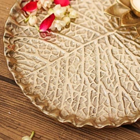 Buy Leafery Metal Accent Tray Accent Bowls & Trays from Vaaree