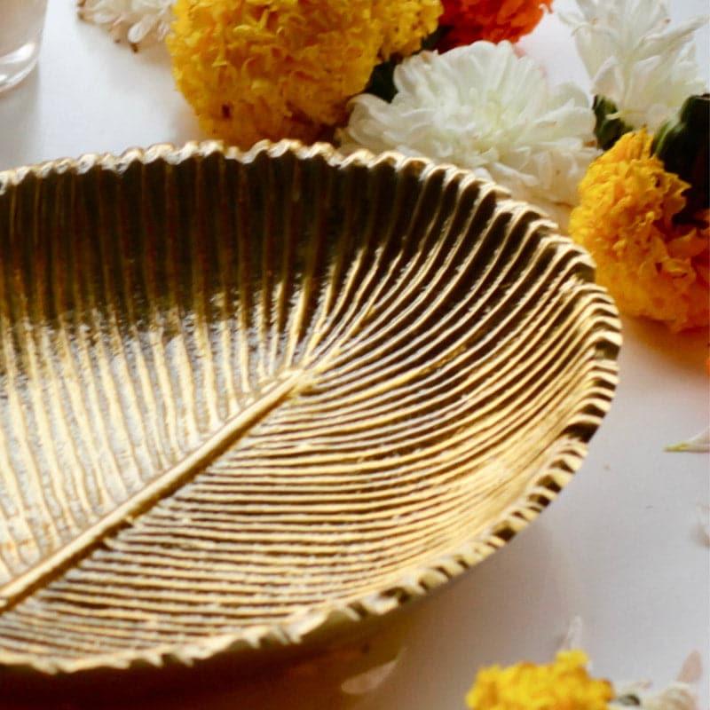 Buy Lushy Leaf Accent Tray - Gold Accent Bowls & Trays from Vaaree