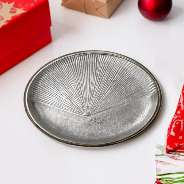 Buy Accent Bowls & Trays - Regal Rays Silver Decorative Tray at Vaaree online