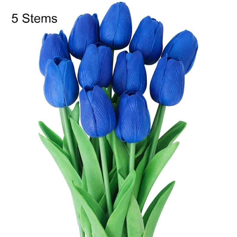 Artificial Flowers - Faux Acropolis Tulip Bunch (Blue) - Set Of Five