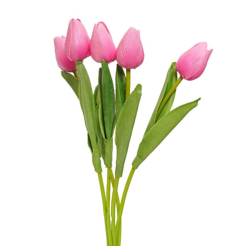 Buy Faux Acropolis Tulip Bunch (Pink) - Set Of Five Artificial Flowers from Vaaree