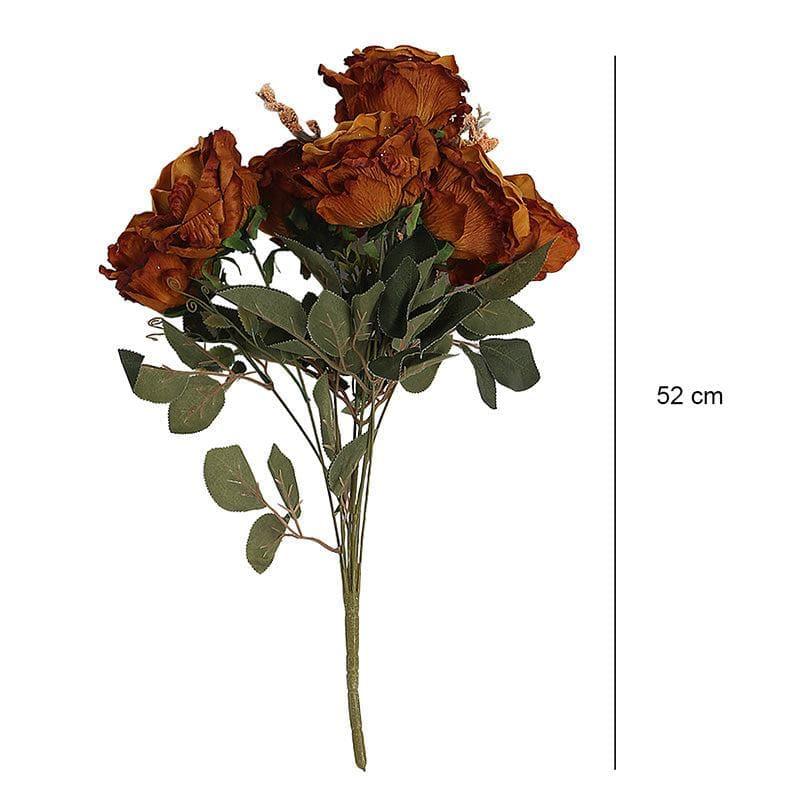Artificial Flowers - Faux Autumn Rose Bunch - Brown