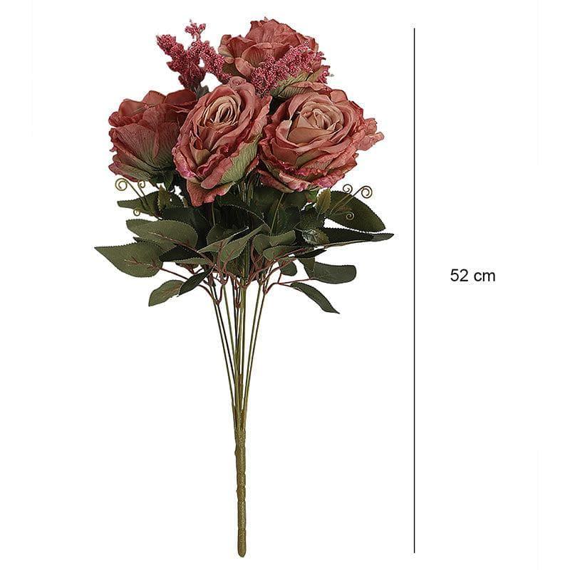 Artificial Flowers - Faux Autumn Rose Bunch - Dark Pink