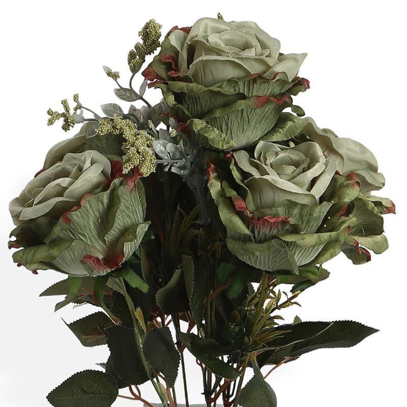 Artificial Flowers - Faux Autumn Rose Bunch - Green