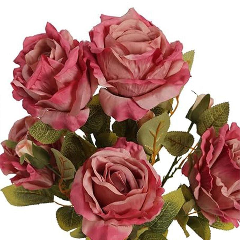 Buy Faux Autumn Rose Bunch - Red Artificial Flowers from Vaaree