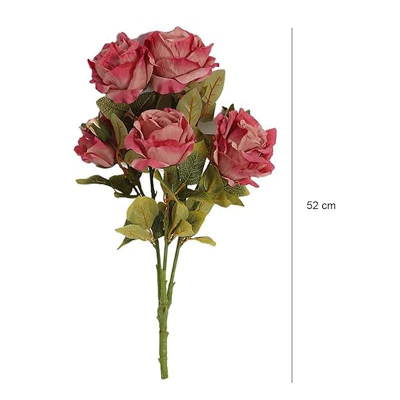 Artificial Flowers - Faux Autumn Rose Bunch - Red