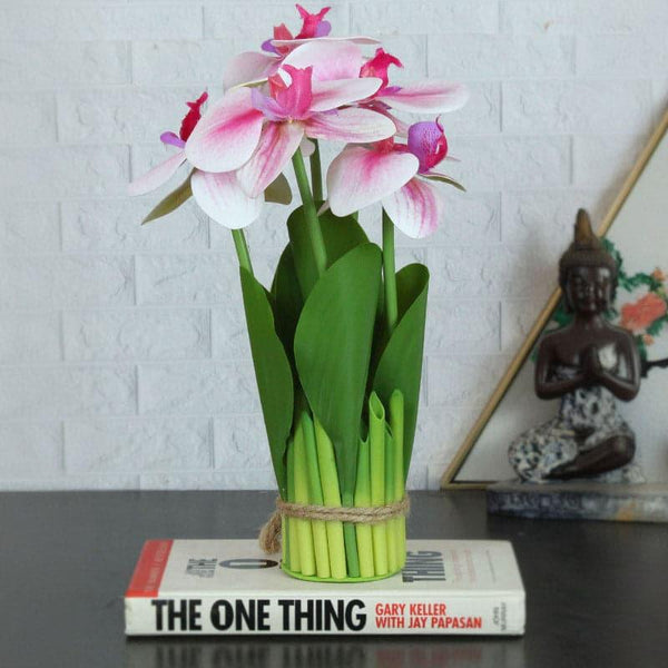 Artificial Flowers - Faux Boat Orchid Plant - White & Pink