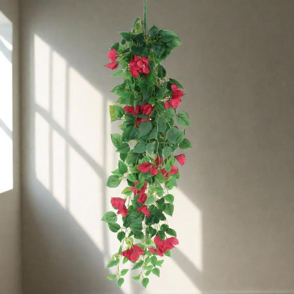 Artificial Flowers - Faux Bougainville Vine Hanging Plant - Red